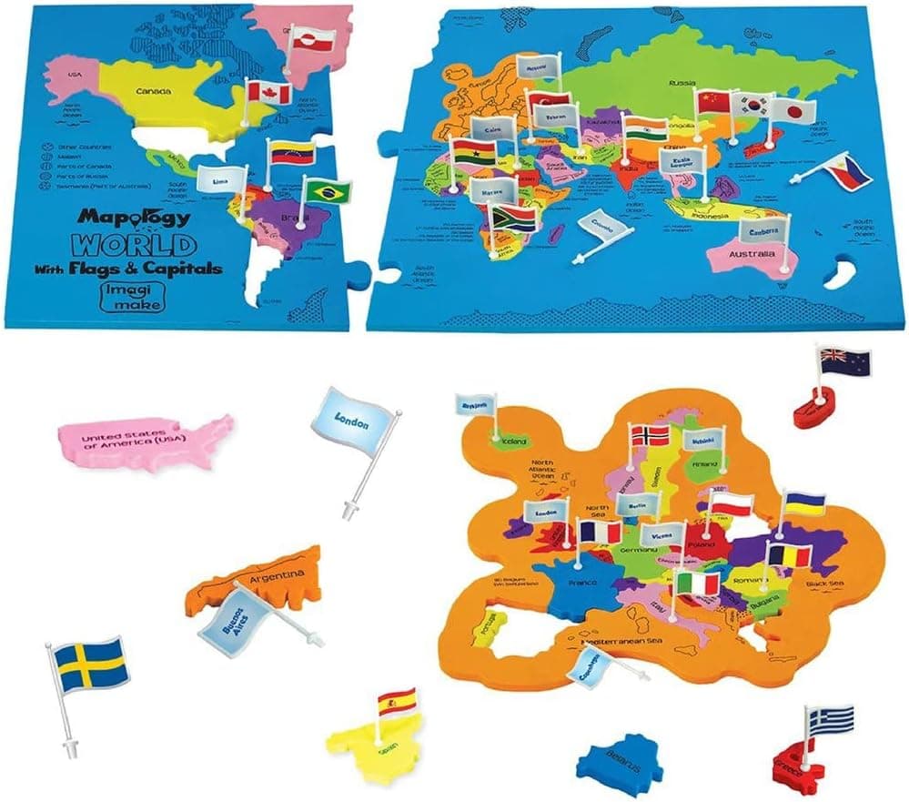 Imagimake Mapology World Map Jigsaw Puzzle with Flags and Capitals