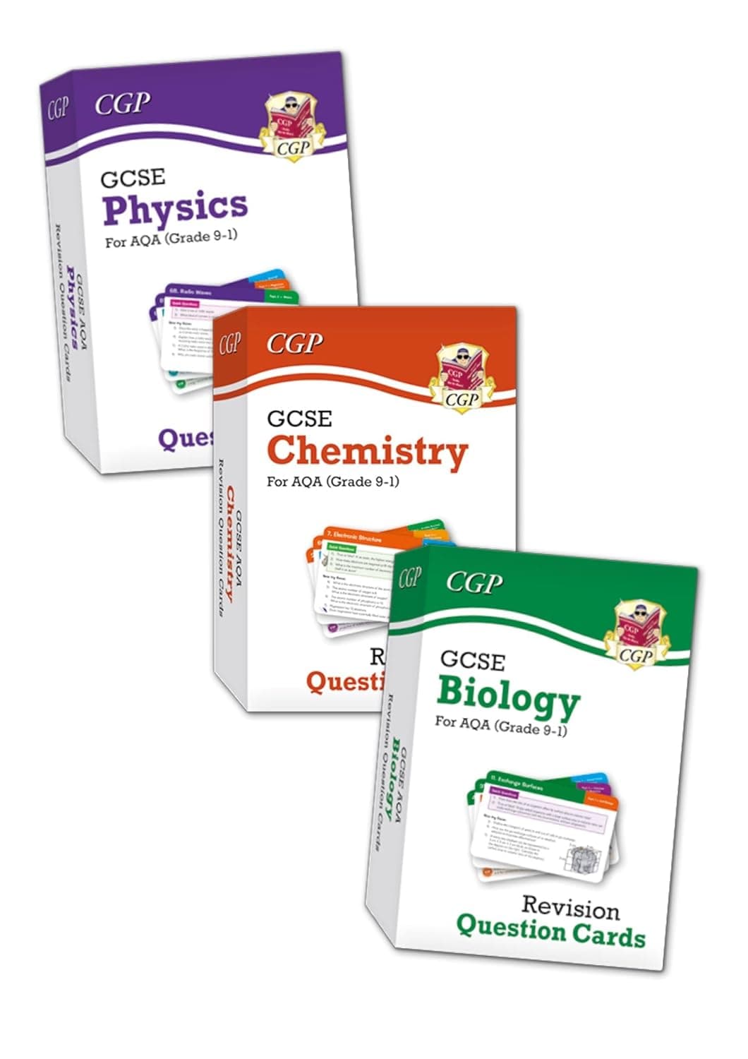 CGP GCSE AQA Biology, Chemistry & Physics Revision cards set