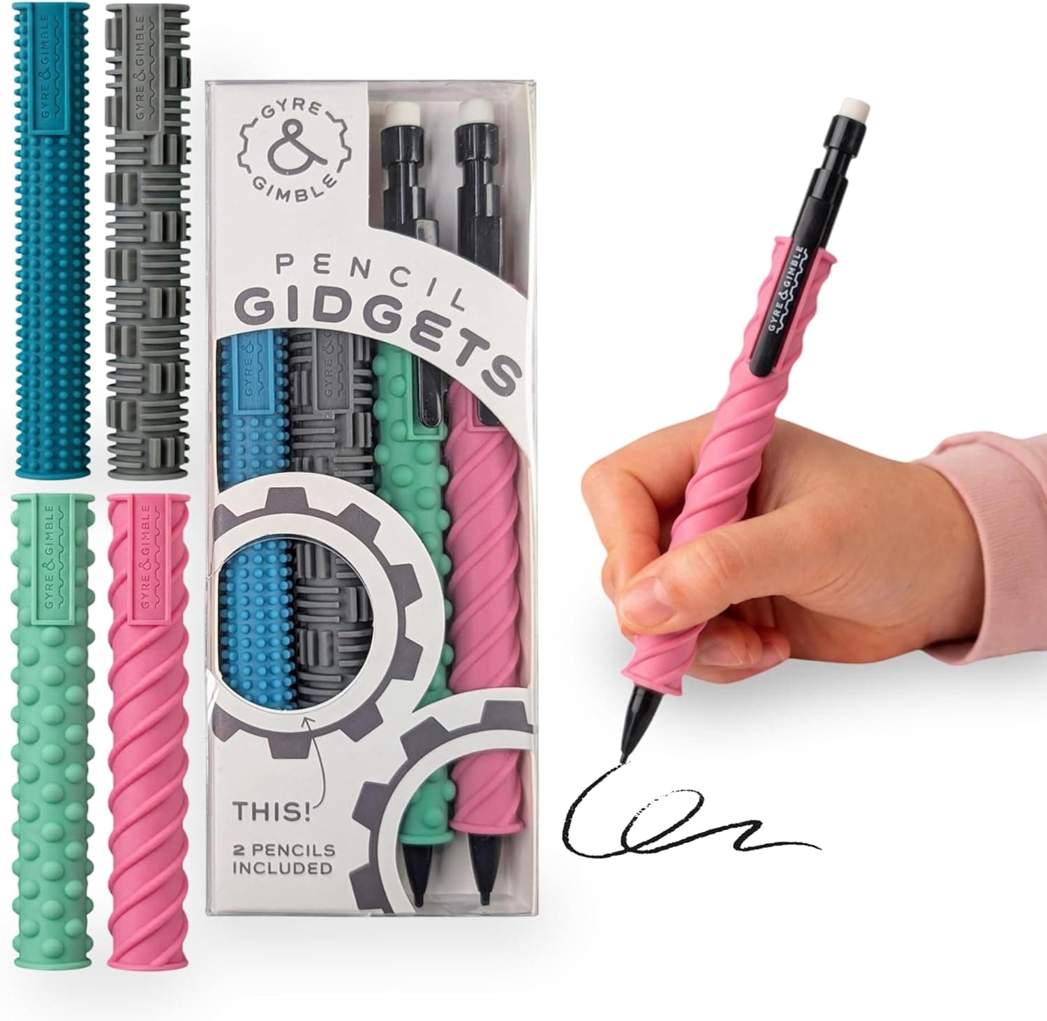 Gyre and Gimble Pencil Gidgets - Sensory Pencil Grips with 2 Pencils