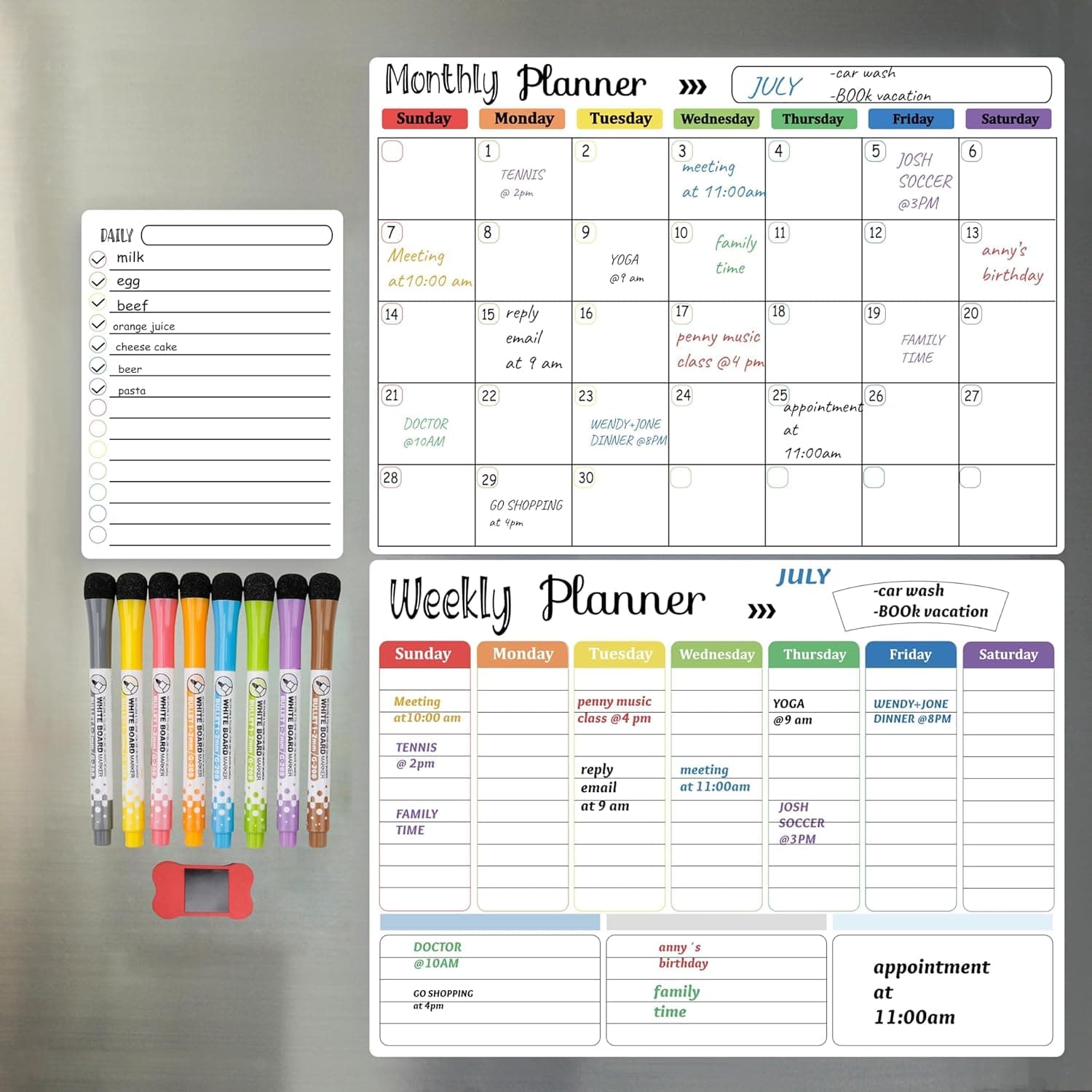 Hivillexun 3-Pack Magnetic Dry Erase Calendar Whiteboard Set