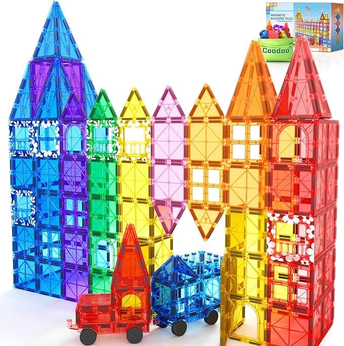 100PCS Magnetic Tiles STEM Building Toys Set with 2 Cars
